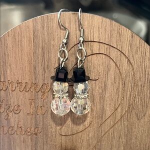 Elegant Black and Silver Snowman Dangle Earrings
